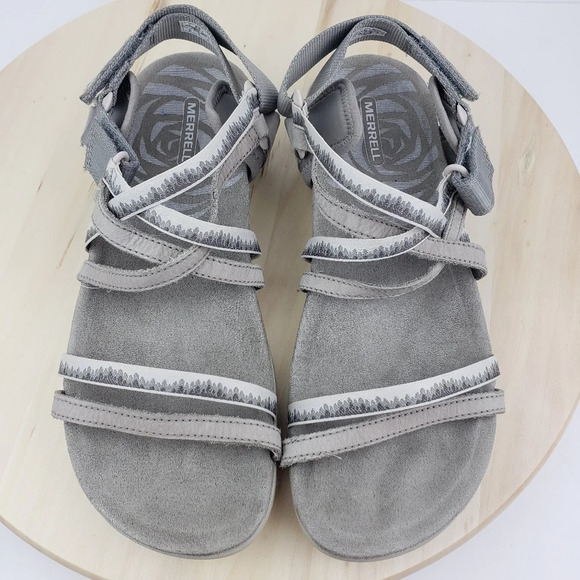 Women's Merrell Moon Sandals Sz 9 Gray Outdoor Performance Strappy Comfort Shoes - Picture 6 of 11